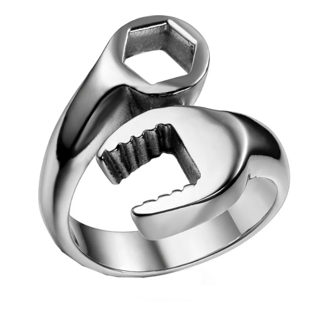 New Men's Stainless Steel Adjustable Wrench Biker Ring.